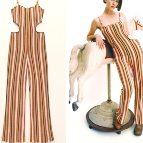 NEW! Zara Retro Rainbow Knit Cut-Out Jumpsuit - Size M - Picture 3 of 6